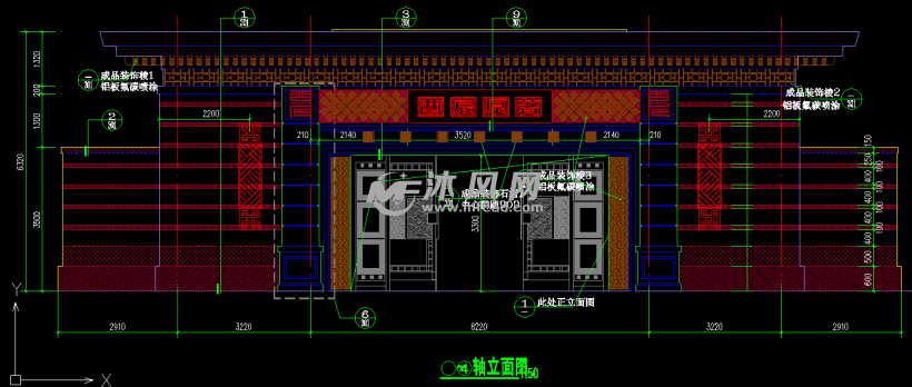 龙湖西宸原著示范区中式仿古大门立面图