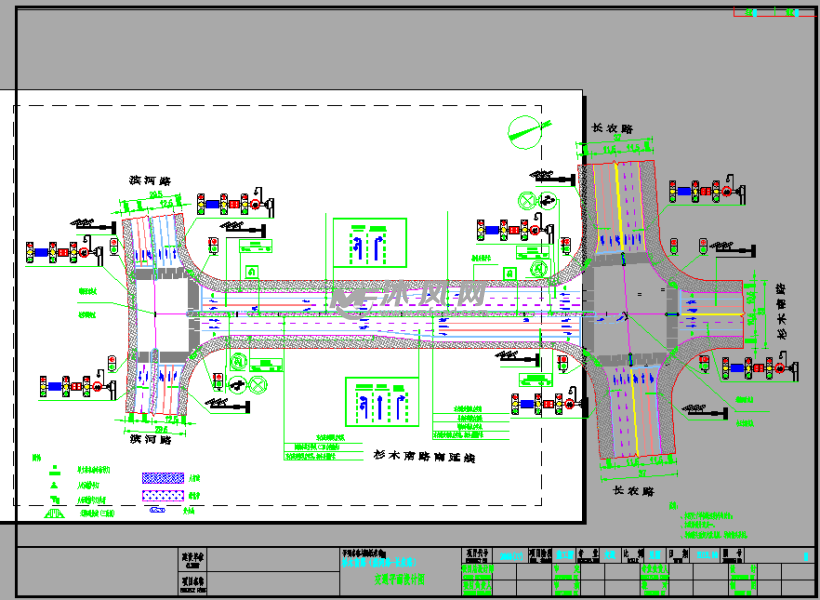 33米宽双向四车道市政道路交通照明绿化排水施工图交通平面设计图