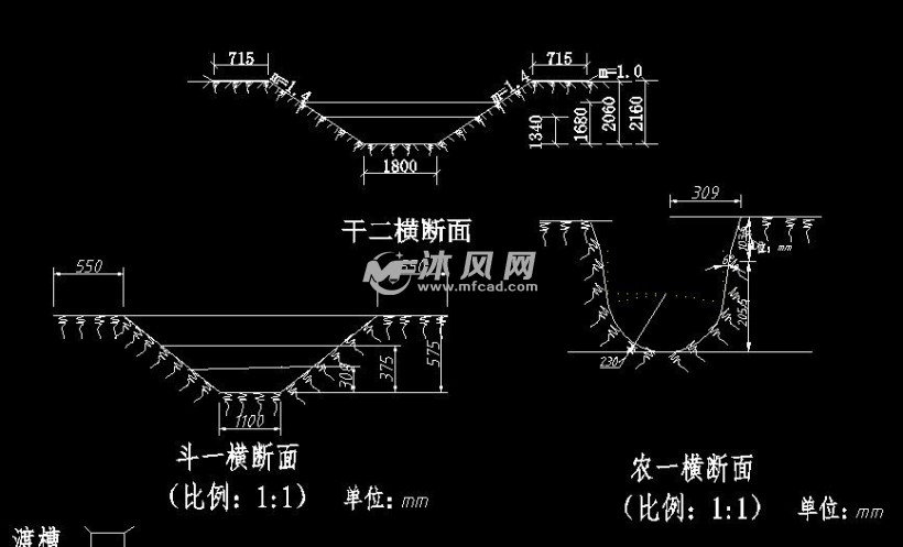 典型支,斗,农渠纵横断面图 横断面图
