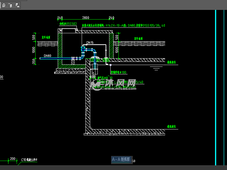 消防水池补水阀门井平面设计施工图
