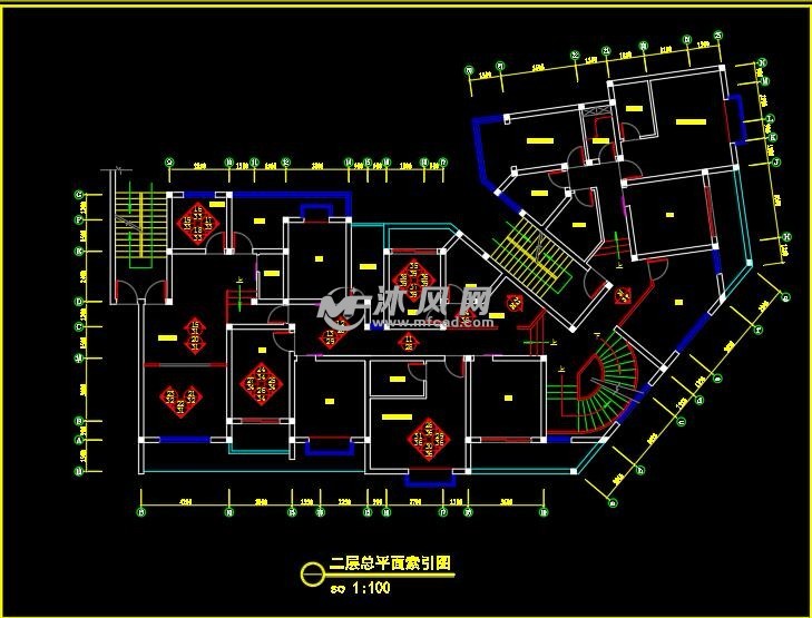 某足浴休闲中心二层总平面索引图