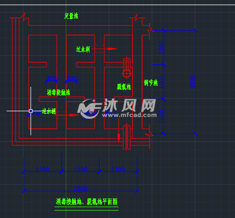 消毒解除冲脱氯池平面图