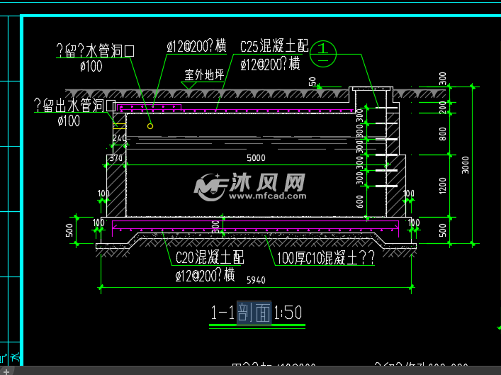 150立方埋地消防水池设计cad施工图 - 工农业建筑图纸 - 沐风网