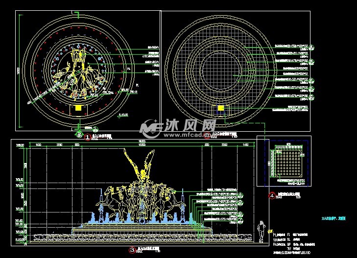 cad图纸 园林图纸 小品及配套设施施工图 水景喷泉主入口水景剖面图