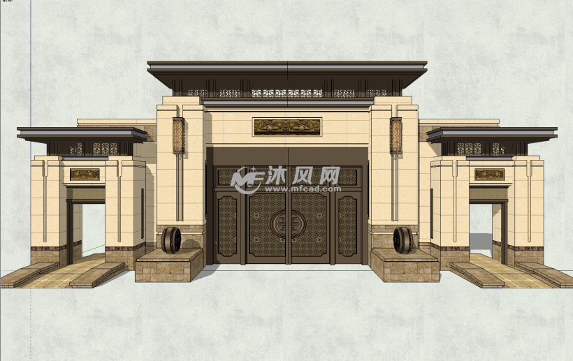 新中式小区经典大门模型
