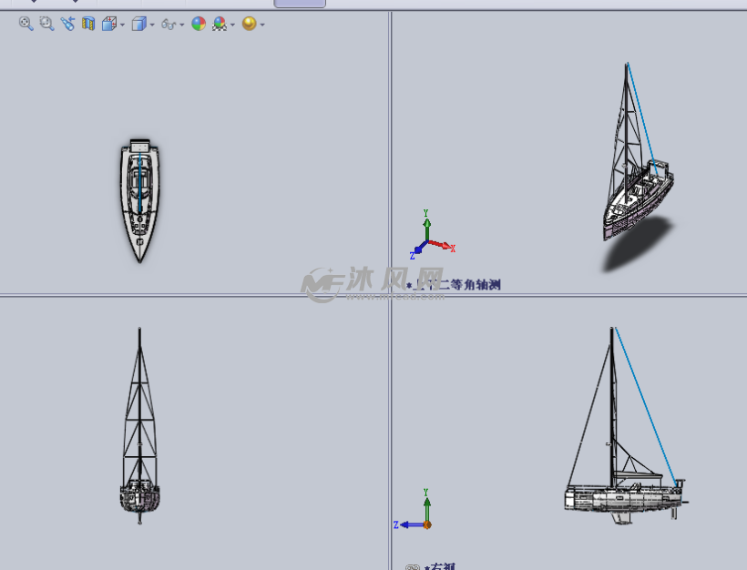 航海的帆船设计模型三视图