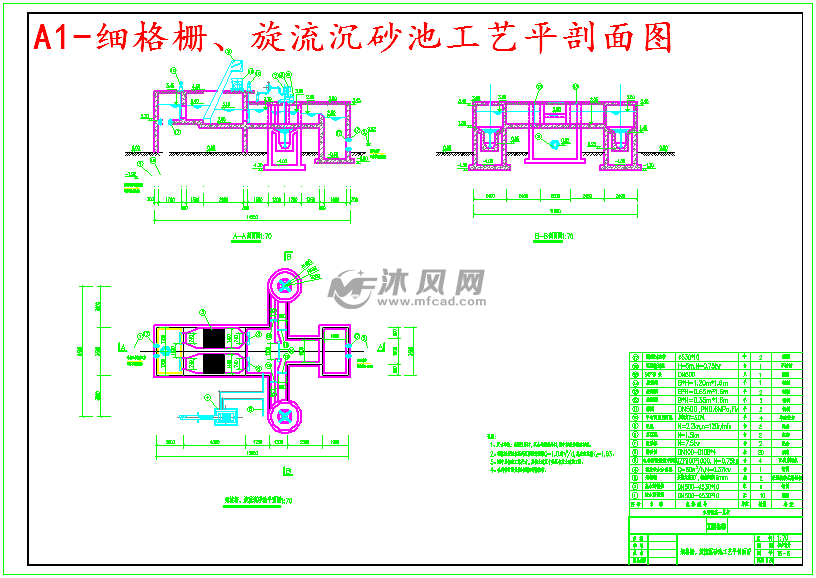 a1-细格栅,旋流沉砂池工艺平剖面图
