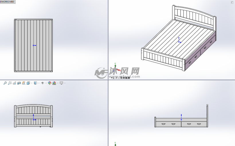 实木床三视图