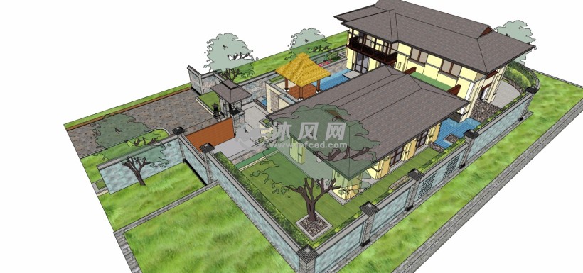 南京万科中式新古典住宅别墅庭院花园会所 - 建筑模型
