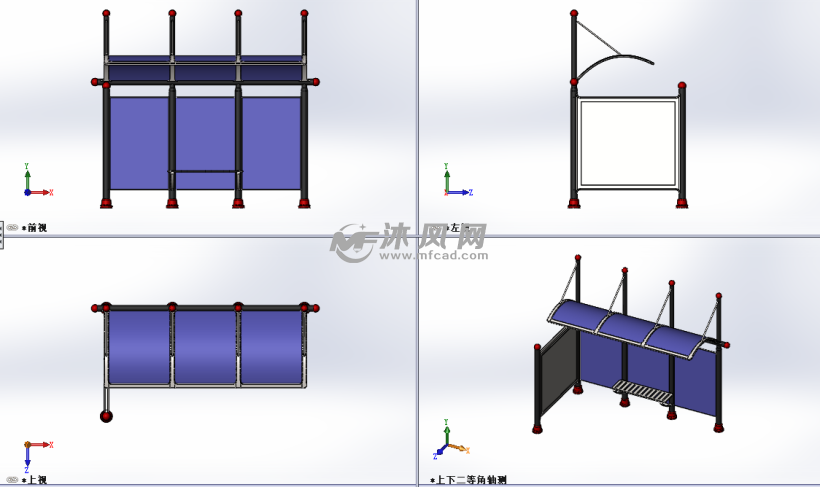 现代公交站台设计模型三视图