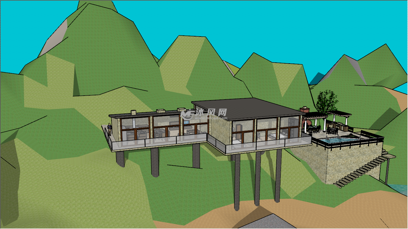 依山而建的别墅设计模型图