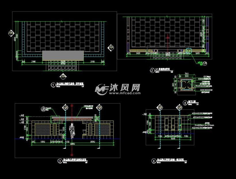 cad图纸 园林图纸 小品及配套设施施工图 雕塑景墙施工图 特色景墙