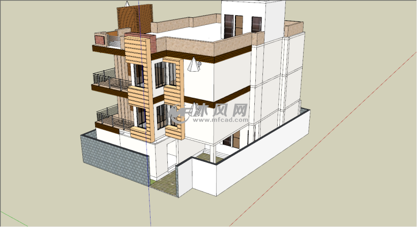 独栋三层别墅模型轴测图
