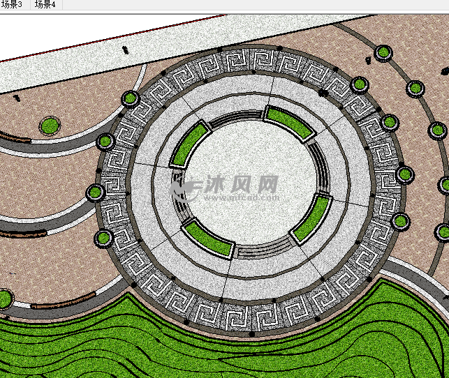 曲线广场圆盘绿化布置