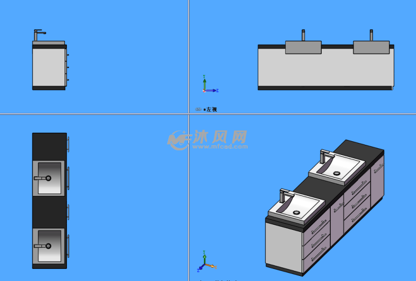 洗漱台模型图三视图
