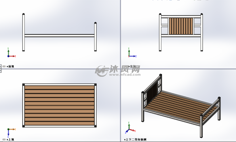 单人床设计模型三视图