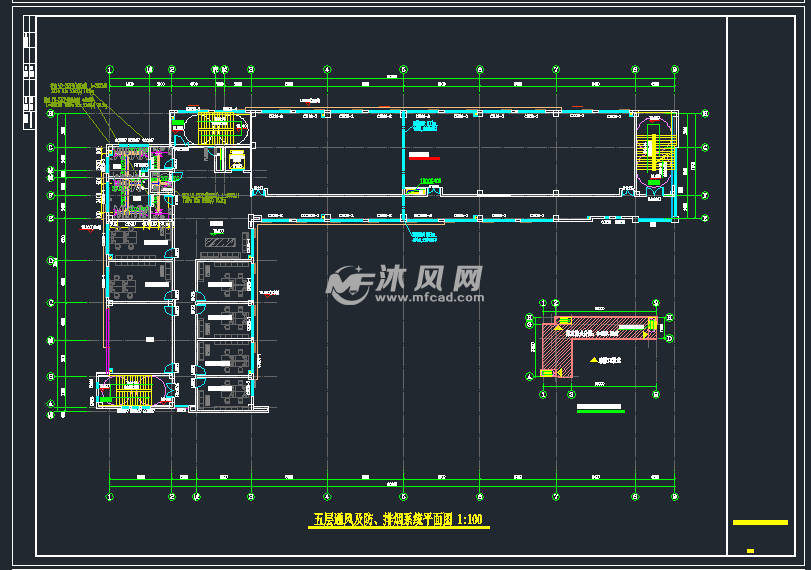 五层通风及防,排烟系统平面图