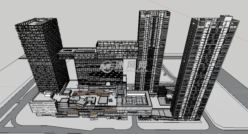 某湾厦二期工程裙房-塔楼su模型