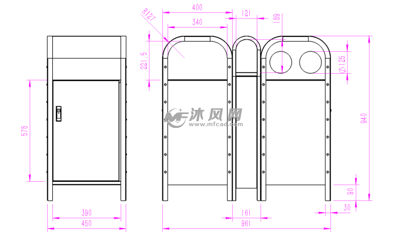 古典式商用垃圾桶平面图