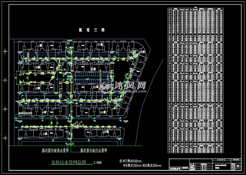 某小区室外雨污分流管网总平面规划图 - cad建筑图纸