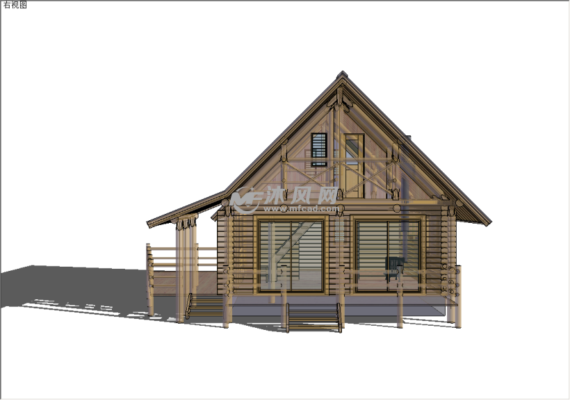 全木建造的小木屋模型 - 建筑模型图纸 - 沐风网