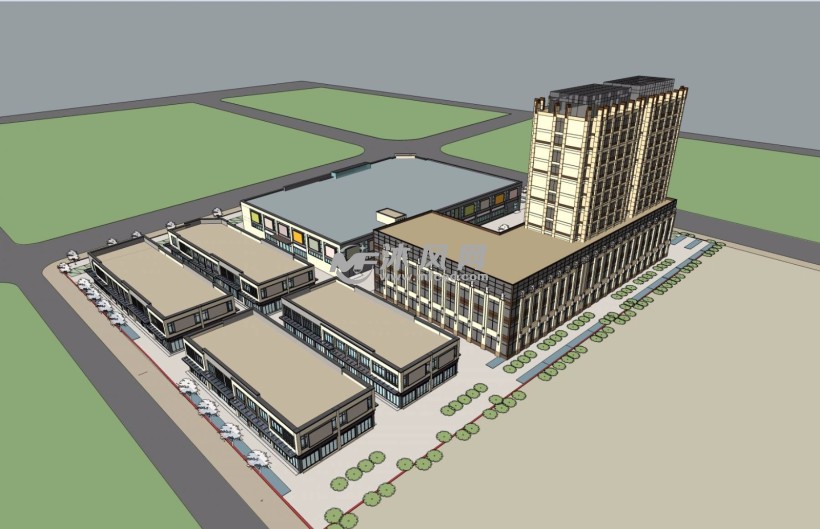 新古典风格商业街及办公楼模型 - 建筑模型图纸