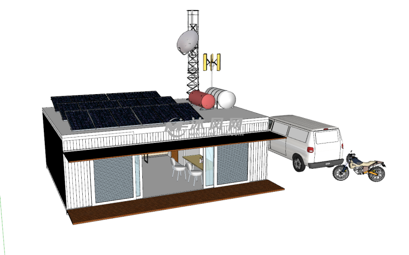 太阳能板集装箱房屋建筑模型设计