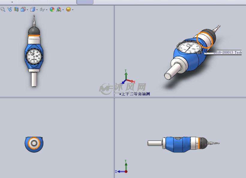 3d数显探针(头)设计模型三视图