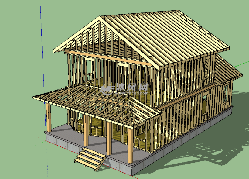 木屋框架模型 - 建筑模型图纸 - 沐风网