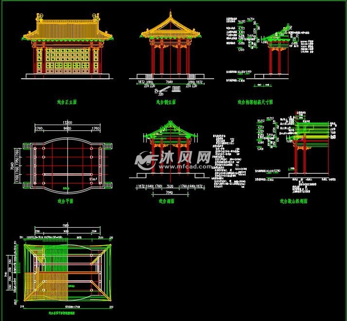 古建戏台和钟楼cad施工图