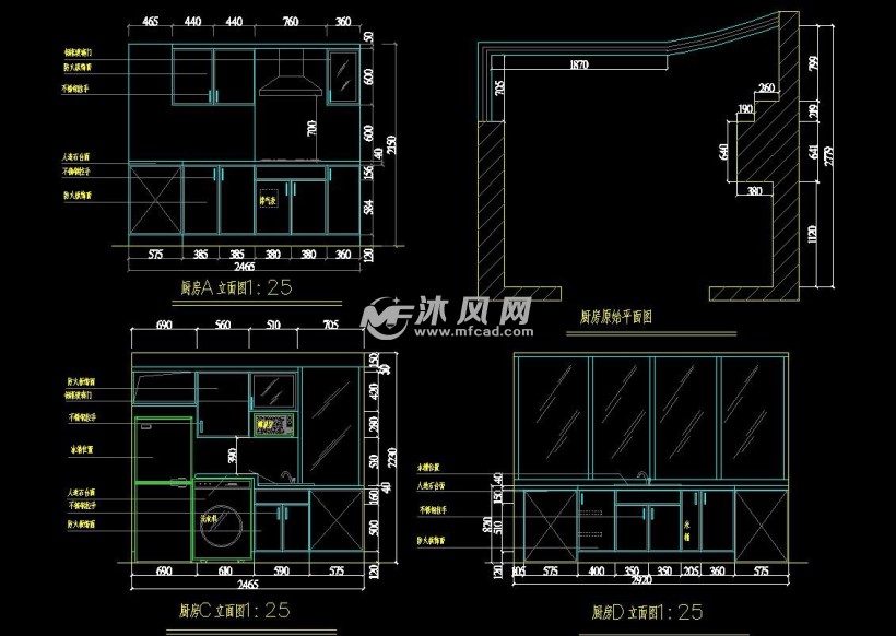 u型厨房cad布局设计图纸