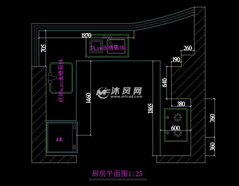 主要u型特殊厨房俯视图