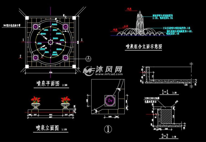 喷泉组合立面示意图