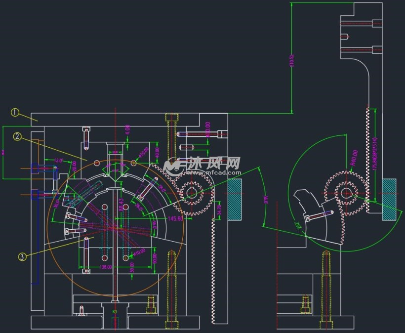 弯管圆弧抽芯注塑模具图纸