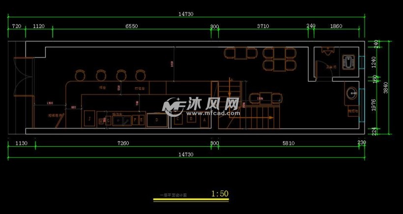 时尚奶茶店cad施工图 效果图