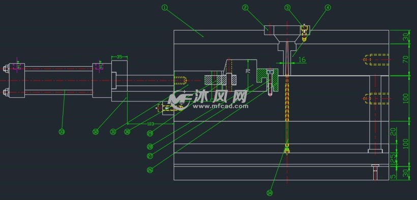 弯管圆弧抽芯注塑模具cad图