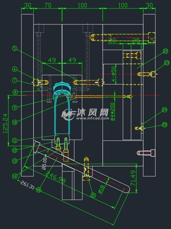 弯管圆弧抽芯注塑模具cad图