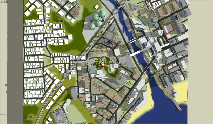 某市的沿海城市规划设计模型顶视图