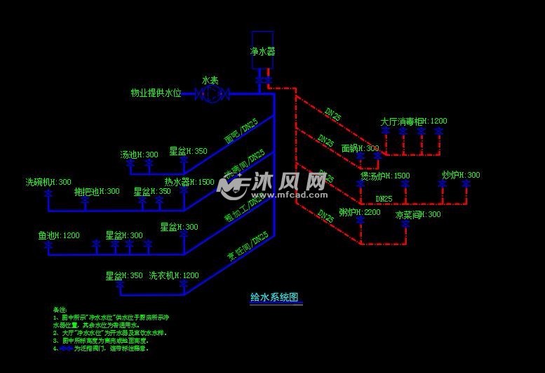 面馆装饰水电cad施工 效果图