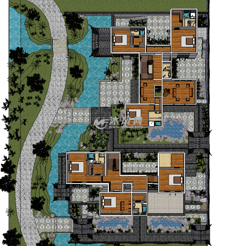 特色徽派古建园林院落模型su模型