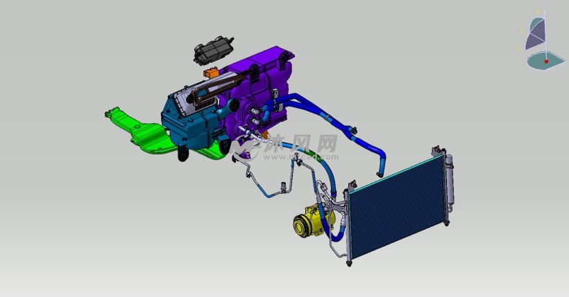 汽车空调系统原理结构设计模型 - 换热/制冷空调设备图纸 - 沐风网