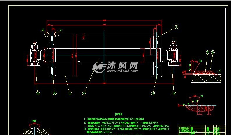 80016cm包胶改向滚筒结构零件图