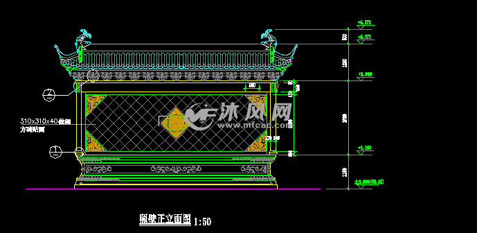 中式景墙照壁 - 小品及配套设施施工图图纸 - 沐风网