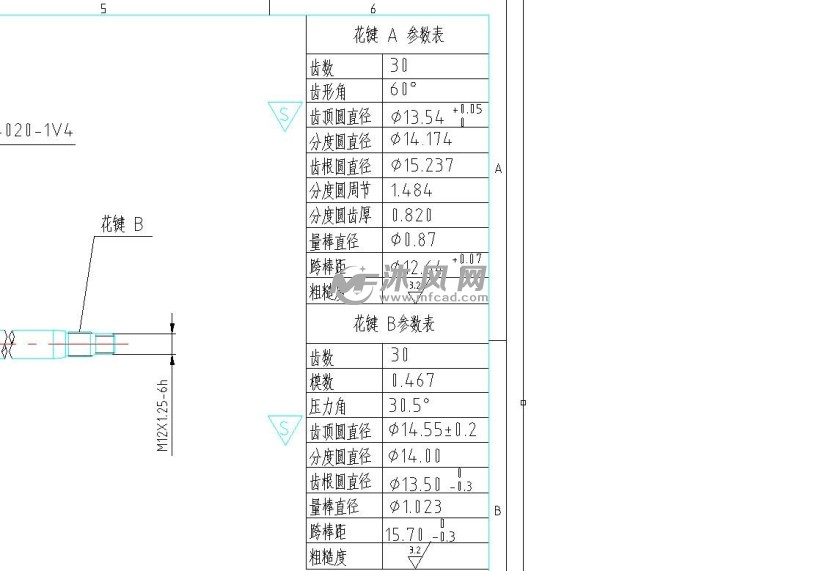 汽车转向管柱 花键参数