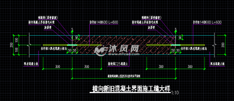 横向新旧混凝土界面施工缝大样