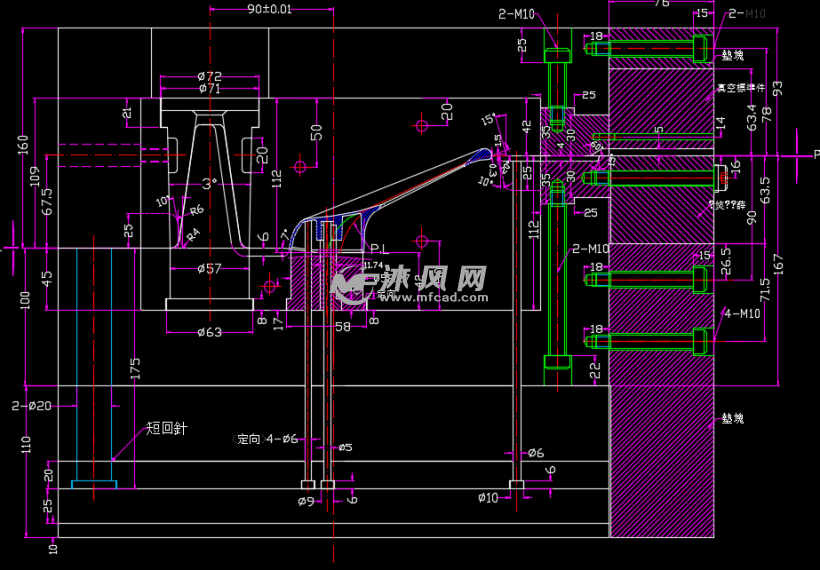 水龙头把手压铸模 模具侧视图