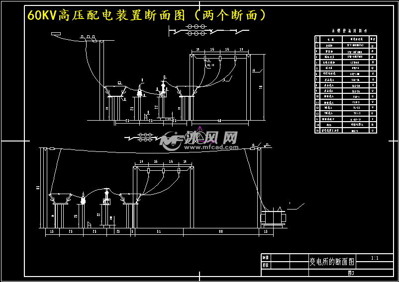 60kv高压配电装置断面图(两个断面)