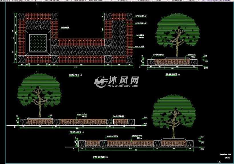 树池坐凳平面图,立面图