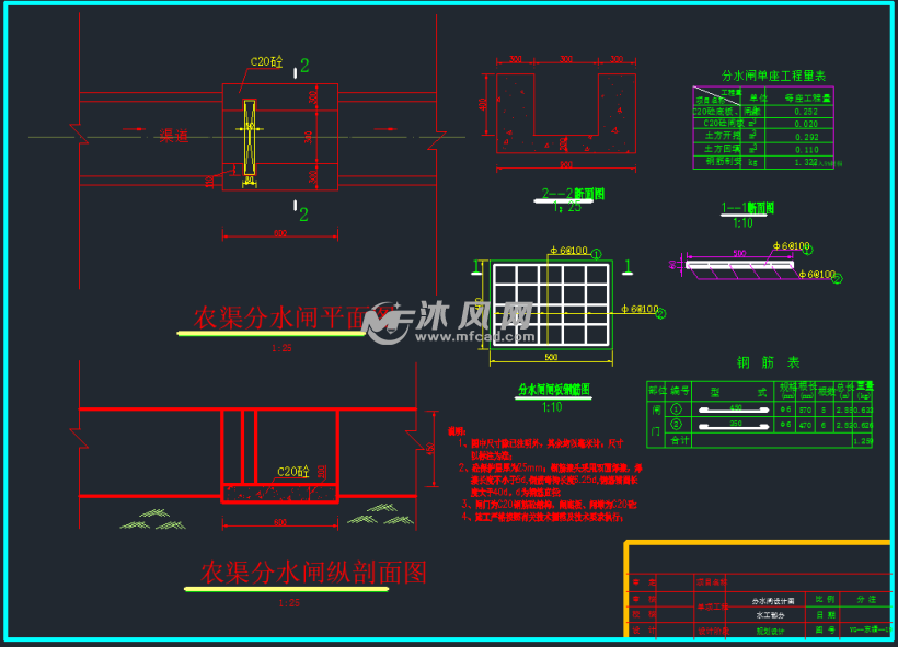 节制闸和分水闸设计施工图 - 闸门启闭机图图纸 - 沐风网