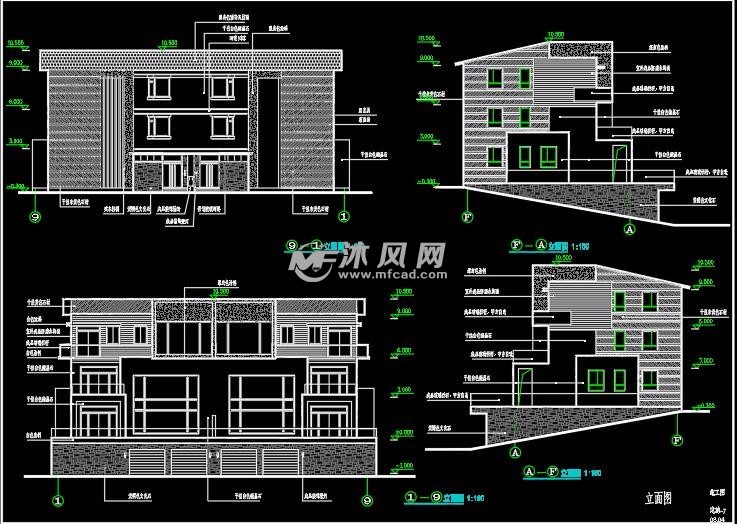 三层双拼别墅cad施工图效果图